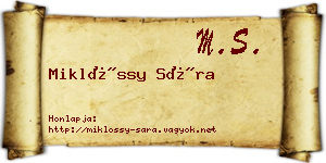 Miklóssy Sára névjegykártya