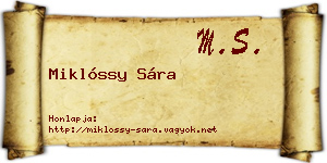 Miklóssy Sára névjegykártya